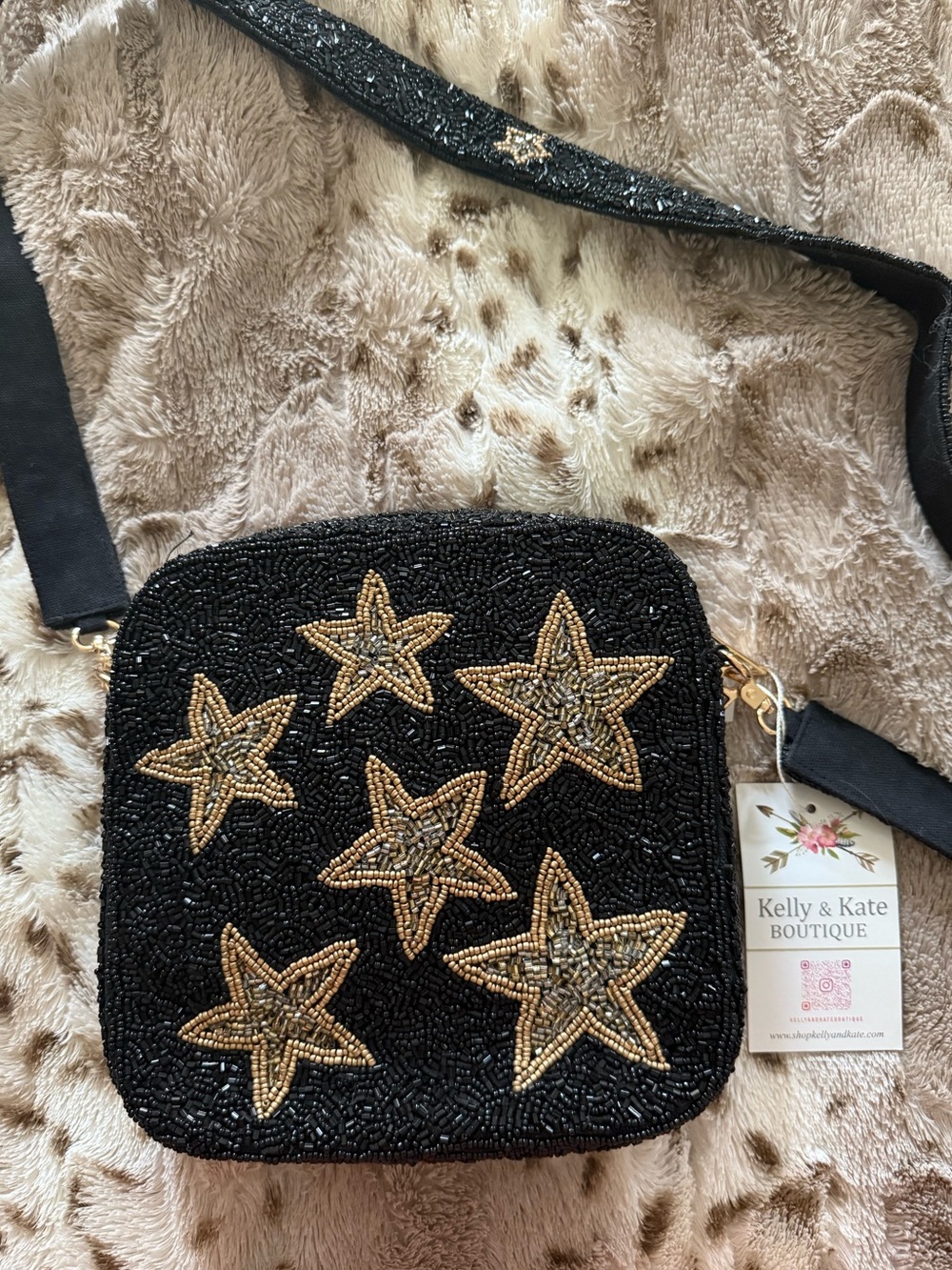 NWT beaded bag black with star design - Picture 2 of 9